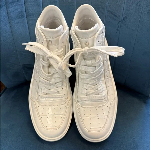 Stuart Weitzman White Croc High-Top Sneakers 9 - Picture 2 of 7